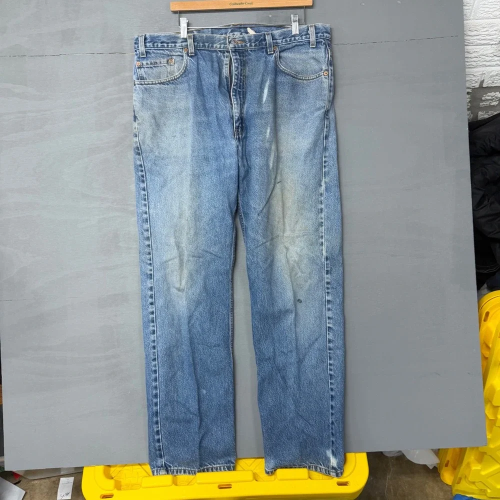 Levis 505 Regular Fit Straight Leg Blue Denim Jeans Mens W40 L32 Medium Wash‎